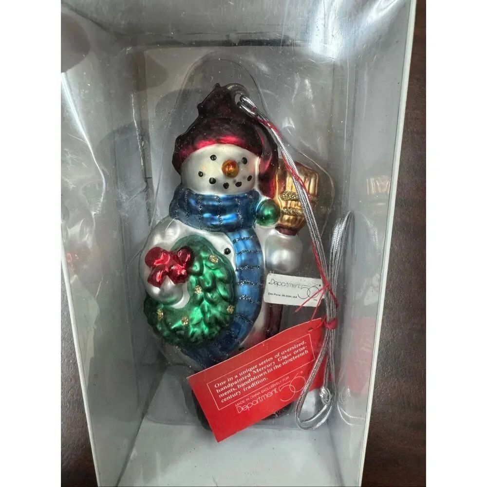NWT Department 56 Snowman with Baby Mercury Glass Handpainted Christmas Ornament
